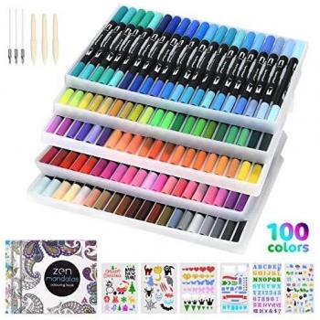 Vicloon 115 Piezas Rotuladores Punta Pincel, Doble Rotuladores Punta 100 Colores Rotuladores Punta Fina, Marcadores de Punta Dual Tip Brush Pen Rotuladores Permanentes Acuarelas Dibujos y Caligrafía