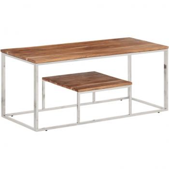 Mesa de centro de acero inoxidable y madera reciclada en color plateado, dorado, plateado y marrón claro - Mesita de salón o comedor auxiliar