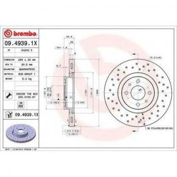 Brembo 09.4939.1X Rotores de Discos de Frenos