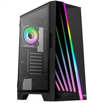 Aerocool MIRAGEBK, Caja PC ATX, Frontal LED, Cristal Templado, Ventilador ARGB 12cm, Negro