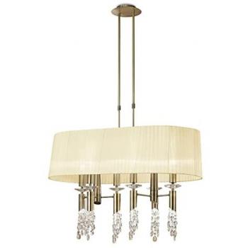 Lámpara colgante Tiffany 6+6 bombillas E27 y G9 ovaladas, latón antiguo con pantalla crema y cristal transparente