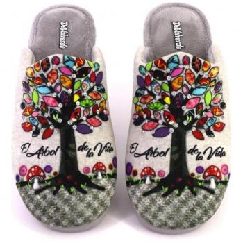 DEVALVERDE 1135 Zapatillas de casa descalza con cuña de mujer gris árbol 623
