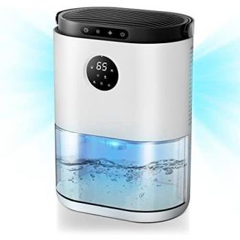Deshumidificador 2.3L, Semiconductor Doble, Descongelación Automática, Ajuste de Tiempo, Sensor de Humedad, 7 Colores LED, Contra el Moho y la Humedad para Habitaciones, Hogares Armarios Garajes