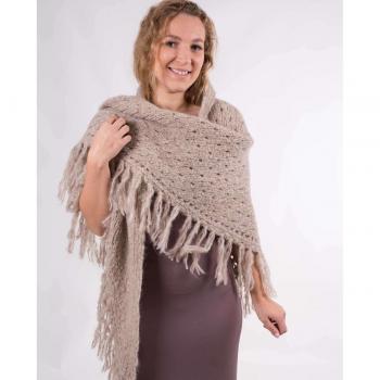Mantón con flecos de lana en beige - MR Complements