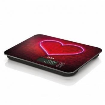 Balanza de Cocina Digital Laica KS5016, Capacidad 15 kg, Diseño con Corazón Fucsia, Color Negro