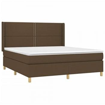 Cama Box Spring con Colchón Tela Marrón Oscuro 180x200 cm