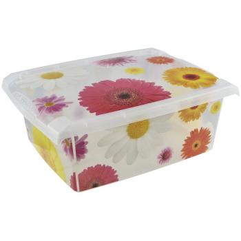 Keeeper Caja de Almacenaje con Tapa, Decoración floral, 10 l, Agneta Pink Flowers, Transparente