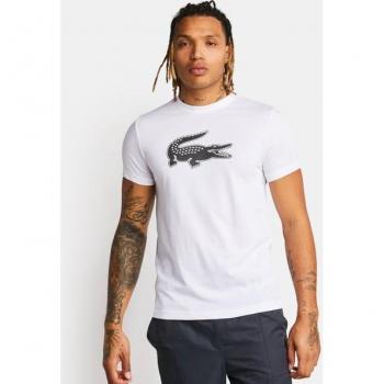 Camiseta Lacoste Sport para hombre, color blanco, con logo Big Croc en la parte frontal, manga corta, talla XS