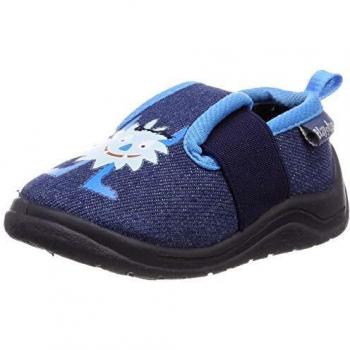Playshoes Monster Unisex Baby Slippers - Anti-Slip, Blue (Jeans Blue), Size 20/21 EU (4 UK Child)