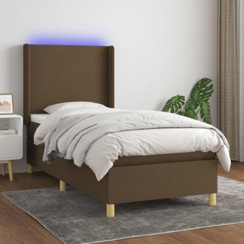 Cama box spring colchón suave con luces LED, tela marrón oscuro, 100x200 cm