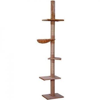PawHut Árbol para gatos Torre Rascador de Gato de 5 Niveles Fijado al Techo Ajustable en Altura con Múltiples Plataformas Cubierta de Felpa Suave 40x34x230-260 cm Beige