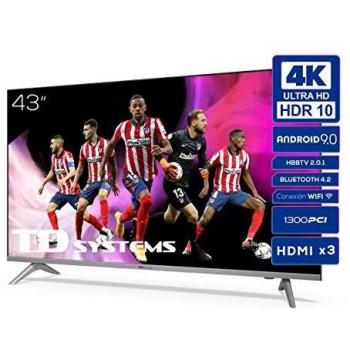 TD Systems K43DLJ12US - Televisores Smart TV 43 Pulgadas 4k UHD Android 9.0 y HBBTV, 1300 PCI Hz, 3X HDMI, 2X USB. DVB-T2/C/S2, Modo Hotel. Televisiones
