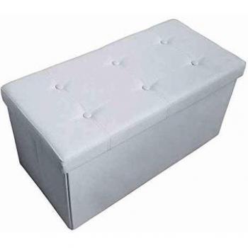 Todeco - Almacenamiento Banco, Almacenamiento Otomano Plegable de Cuero - Carga máxima: 150 kg - Material: Imitación de Cuero - Acabado Cosido y copetudo, 76 x 38 x 38 cm, Blanco