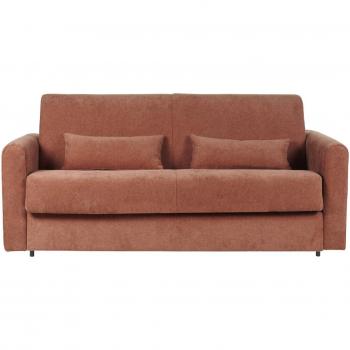 Sofá cama 3 plazas de tela efecto aterciopelado terracota con colchón de 13 cm LETTO
