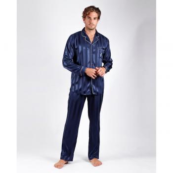 Pijama Abierto Satin Stripes marino de alta calidad para hombre