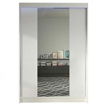 Armario corredero con espejo Parys II, 2 puertas, con barra para ropa y 5 estantes, color blanco, dimensiones 200x120x58cm