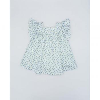 Vestido de bebé niña de algodón en color azul con flores y volantes