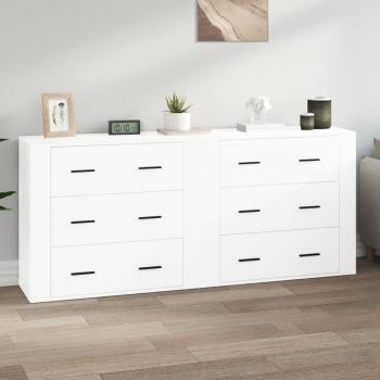 Aparadores de Madera Contrachapada - Set de 2, Mueble de Almacenaje para Salón, Armarios con Puertas y Cajón, Estilo Moderno, Acabado en Blanco Brillo