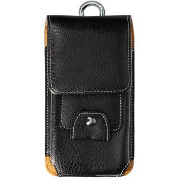 Funda Riñonera para Smartphone 5,5 pulgadas con Tarjetero en Polipiel Efecto Retro Negra