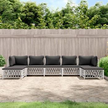 vidaXL 7-Piece White Steel Garden Lounge Set with Cushions