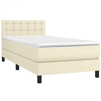 Cama Box Spring con Colchón y LED de Cuero Sintético Crema 100x200 cm