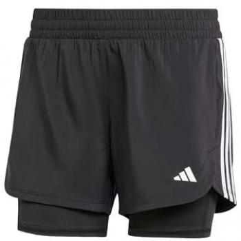 Shorts de entrenamiento 2 en 1 para mujer Adidas Pacer, color negro, con 3 bandas