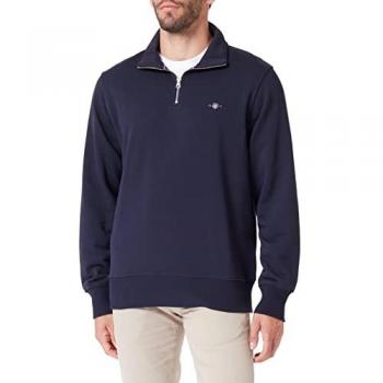 Sudadera GANT Hombre Regular Fit con Media Cremallera y Logo Shield, Color Azul Noche, Talla 3XL
