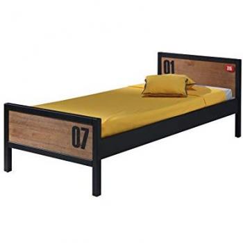Cama infantil Alex 90x200 cm con base de pino macizo oscuro y negro, incluye sommier