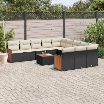 12-Piece Black Poly Rattan Garden Sofa Set with Cushions