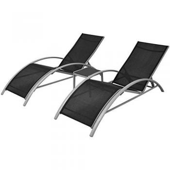 vidaXL Conjunto de 2 Tumbonas y Mesa de Centro de Jardín Aluminio Gris y Negro