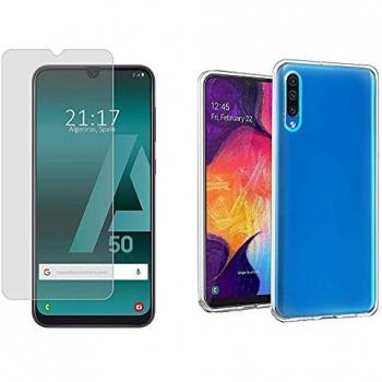 Pack 2 En 1 Funda Gel Transparente + Protector de Cristal Templado para Samsung Galaxy A50 / A50s / A30s