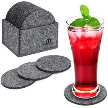 MENNYO Posavasos Originales, Juego de 14 Posavasos de Fieltro con Caja, Posavasos para Regalo Antideslizante Protección de Mesa Coasters para Bebidas frías y Calientes, Café, Vasos, Tazas
