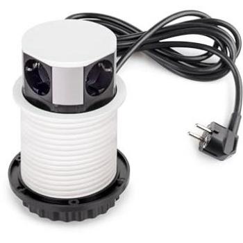 Multiconector extraíble vertical push diámetro 100mm, 3 enchufes tipo Schuko, 1 USB tipo A, 1 USB tipo C, acero y plástico, pintado blanco - Emuca