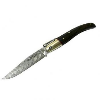 Navaja Muela PQ-9DAM de palanquilla, hoja de Acero de Damasco inox. Cachas granadillo y alpaca. Incluye estuche
