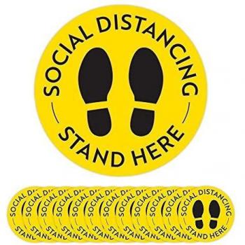 Adhesivos para Suelo de Pie,TAOPE 12 Pack Etiquetas de Piso de Distancia Social, Pegatinas de Huellas para Suelo Stand Here, para Guía de Control de Multitudes Restaurantes Hospitales + Raspador