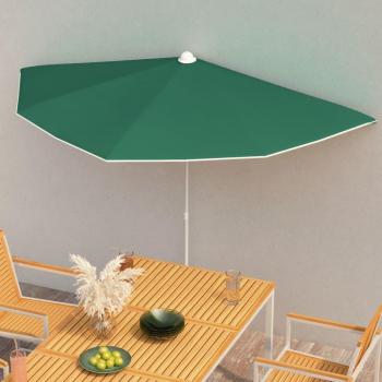 Green 180x90 cm Garden Half Parasol with Pole