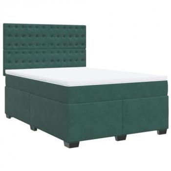 Cama Box Spring con Colchón Terciopelo Verde Oscuro 140x200 cm