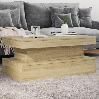 Mesa de centro con luces LED 90x50x40 cm en blanco, negro y roble Sonoma, mesita de salón o comedor auxiliar, mesa de café meuble salón