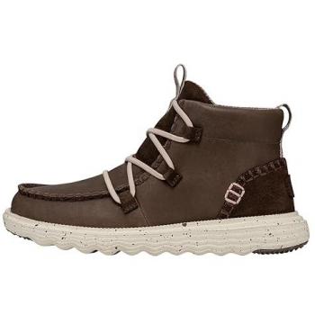 Botines de piel para mujer Hey Dude Reyes, modelo plano con cordones, color marrón, casual y outdoor