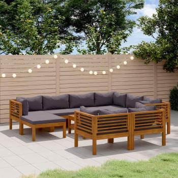 10-Piece Solid Acacia Wood Garden Lounge Set with Cushions