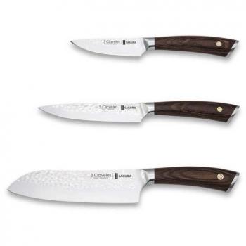 Juego Premium de 3 Cuchillos Acero Forjado con Hoja Martilleada