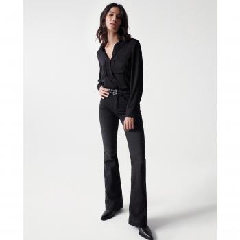 Pantalón vaquero campana de mujer Salsa Jeans Faith flare negro de tiro alto push in