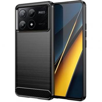 Funda Protectora Antigolpes de Silicona Negra con Diseño de Fibra de Carbono para Xiaomi Poco F6 Pro 5G - Compatible con Carga Inalámbrica