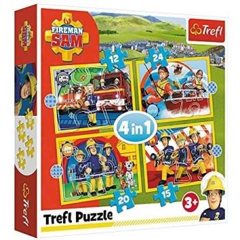 Trefl 34373 Hilfreicher Feuerwehrmann, Fireman Sam von 12 bis 24 Teilen, 4 Sets, für Kinder ab 3 Jahren Puzzle, Multicoloured