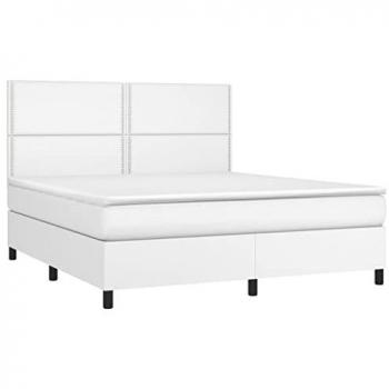 Cama Box Spring con colchón y LED, cuero sintético blanco, 160x200 cm