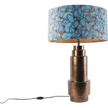 Lámpara de mesa Art Deco bronce con pantalla de terciopelo mariposa 50cm - BRUUT