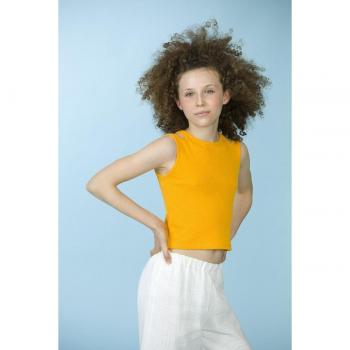 Camiseta de niña de algodón amarillo de corte irregular 5-6 años