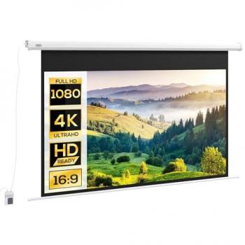 HOMCOM Pantalla de Proyector Eléctrica 84 Pulgadas Formato 16:9 con Mando a Distancia Pantalla de Proyección Portátil para Interior y Exterior 186x105 cm Blanco