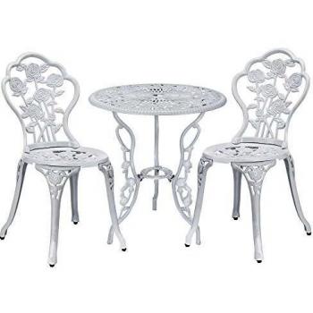 Set Bistro Aluminio Fundido Blanco Antiguo con Mesa y 2 Sillas para Jardín, Terraza y Balcón