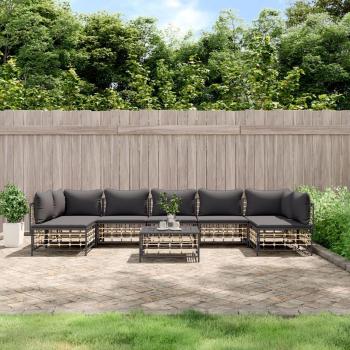 vidaXL 8-Piece Anthracite Poly Rattan Garden Lounge Set with Cushions